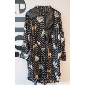 Midi Animal Pattern Shirt Dress with Vinyl Details